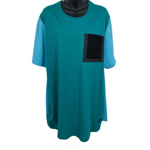 Nike Mens Teal Blue Colorblock Tee Shirt Short Sleeve Size XXL Crew Neck NWT New - Picture 1 of 10